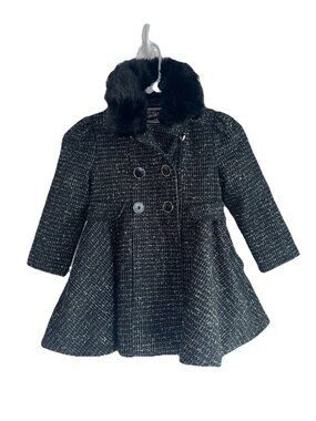 Rothschild Girls Princess Tweed Dress Coat Sz 4 Black Metallic Faux Fur Collar